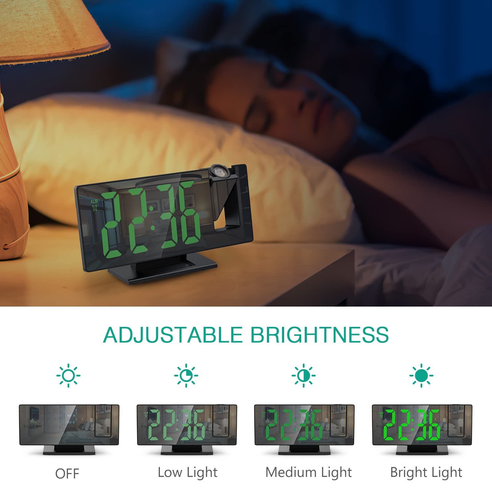 Projection Alarm Clock, LED Electronic Alarm Clock,Mirror Desk Alarm Clock view 4