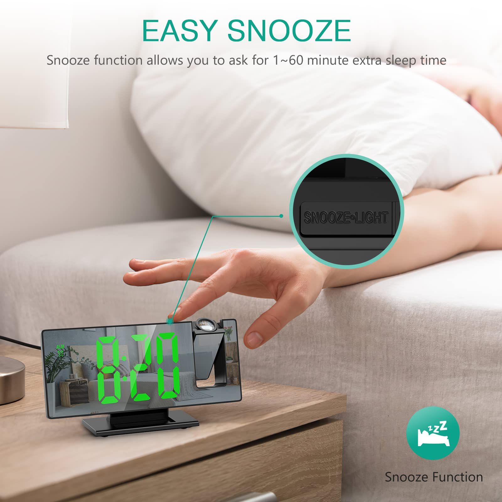 Projection Alarm Clock, LED Electronic Alarm Clock,Mirror Desk Alarm Clock view 5
