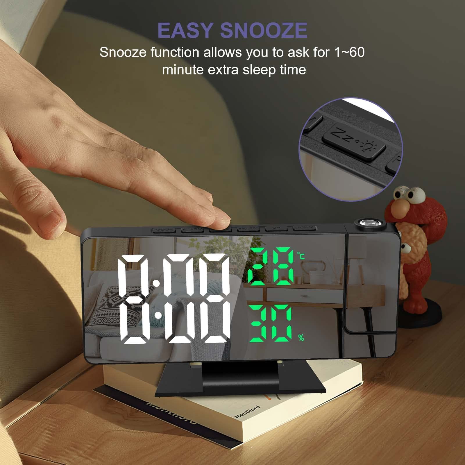Projection Alarm Clock, Alarm Clock Projection on Ceiling Wall, 7.8" LED view 5