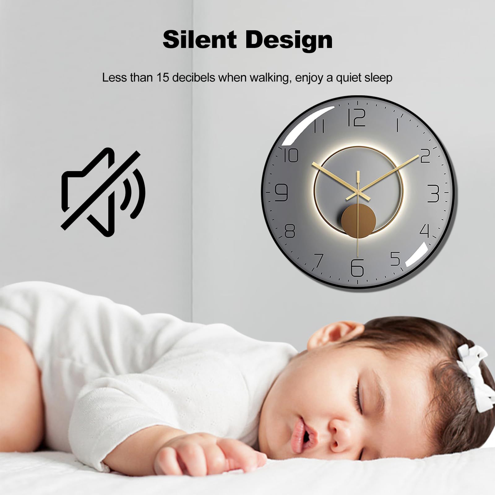 Wall Clock, Art Deco Wall Clock, Non-Ticking Silent Modern Metal Wall Clock view 3