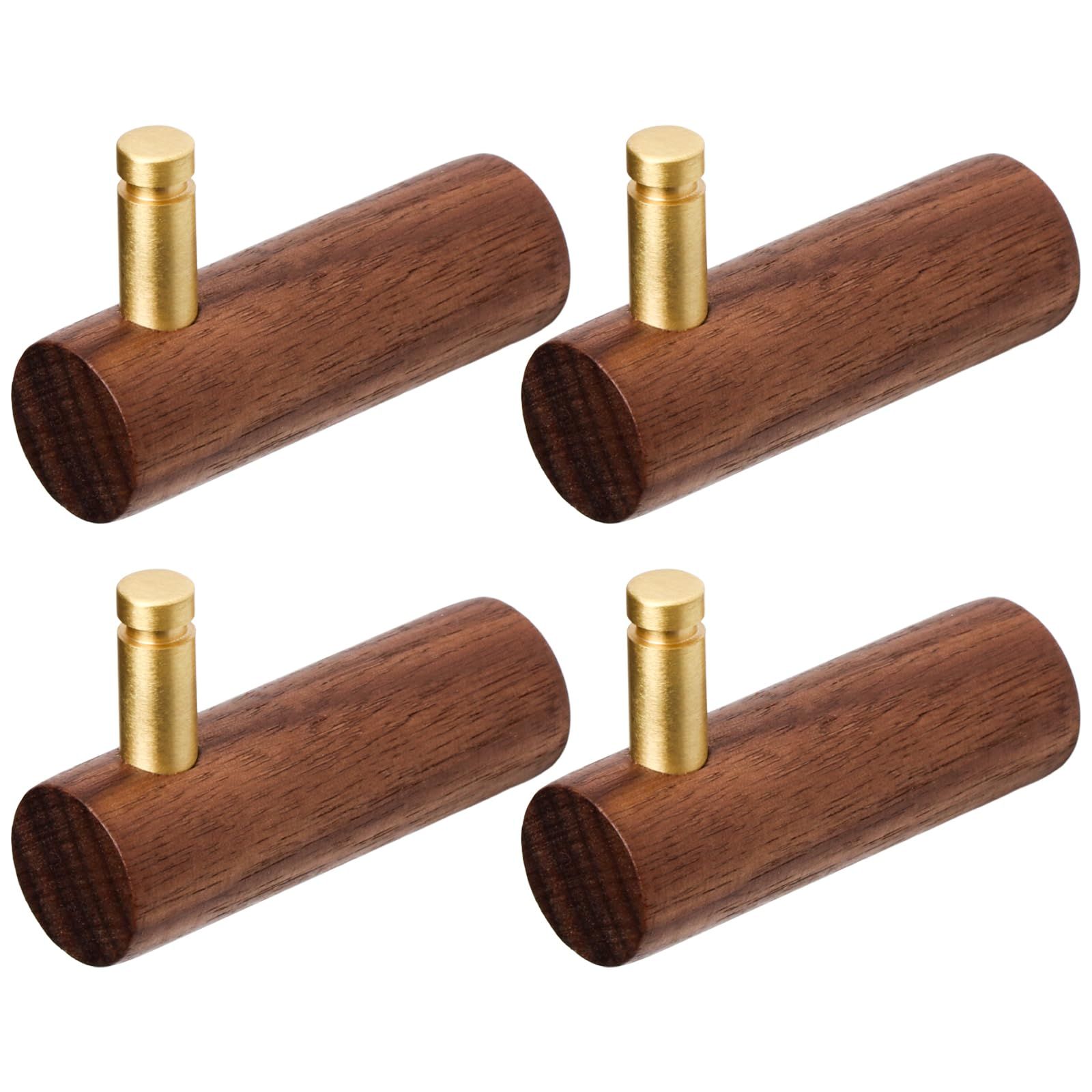 4 Pcs Wooden Wall Hooks Coat Hooks Hangers Wall Mounted Brass Decorative Wall view 2
