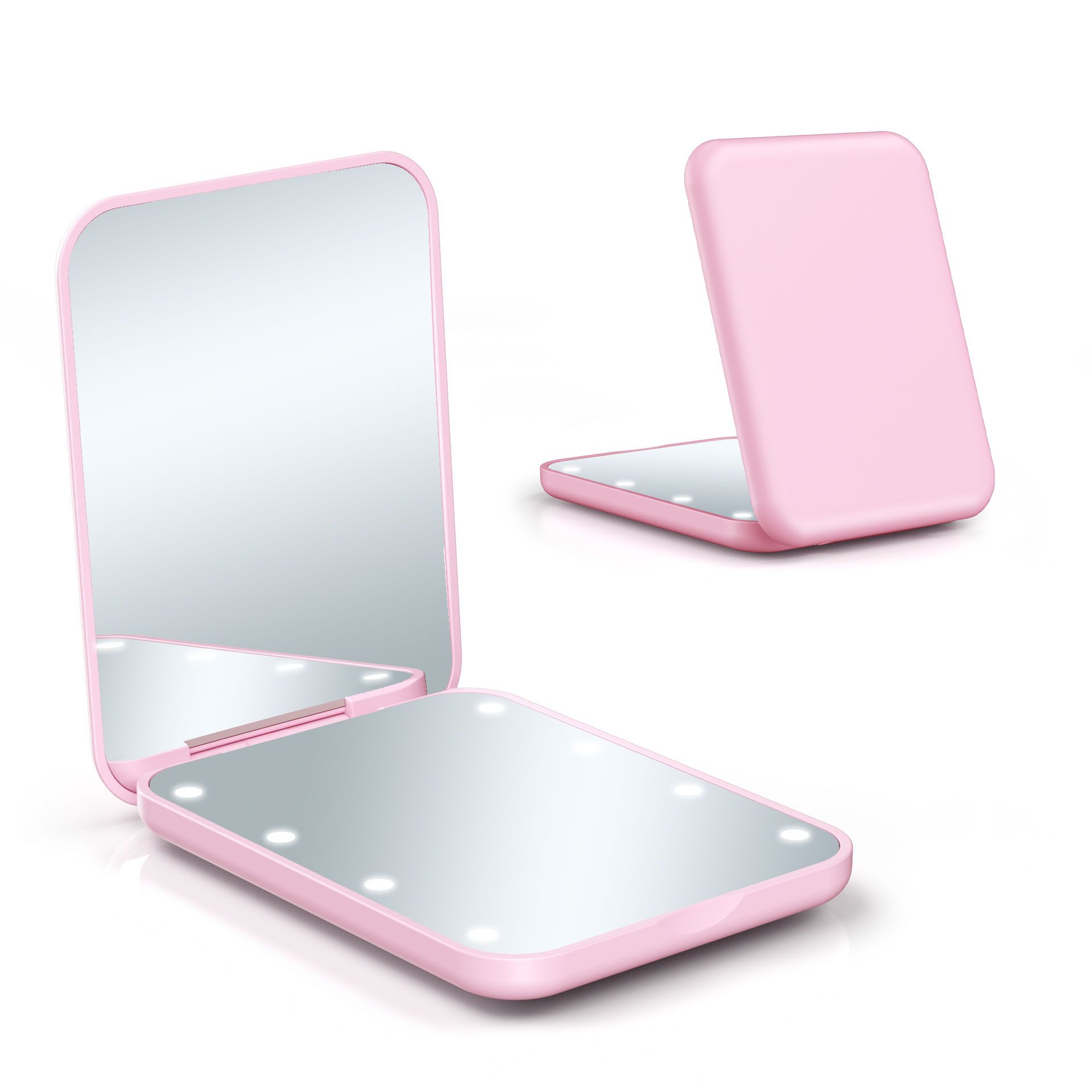Compact Travel Makeup Mirror with Light- 1X2X Pink Pocket Small Hand Mini Mirror view 3