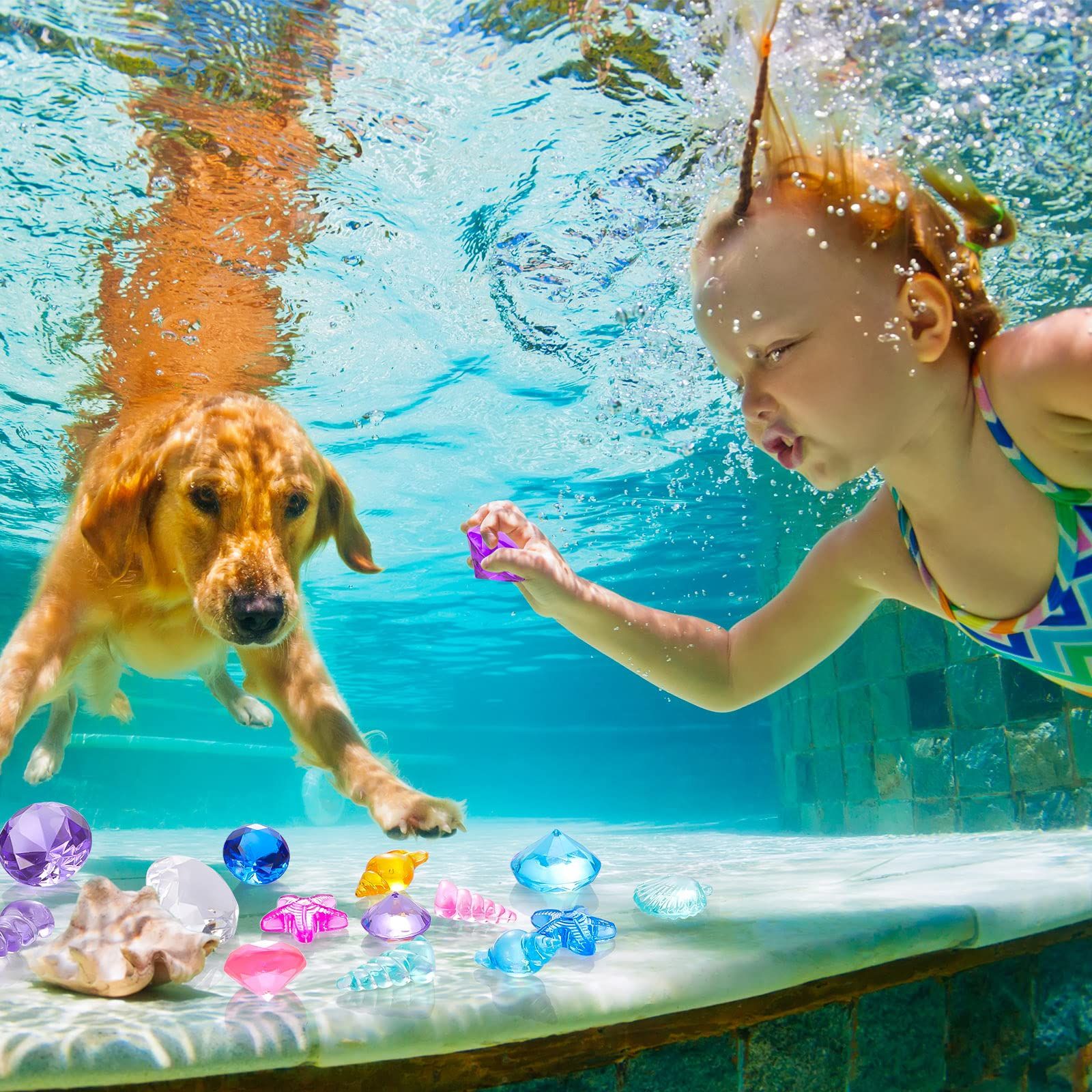24 Pcs Diving Gems Toys Colorful Mermaid Pool Toys with 2 Treasure Pirate view 3