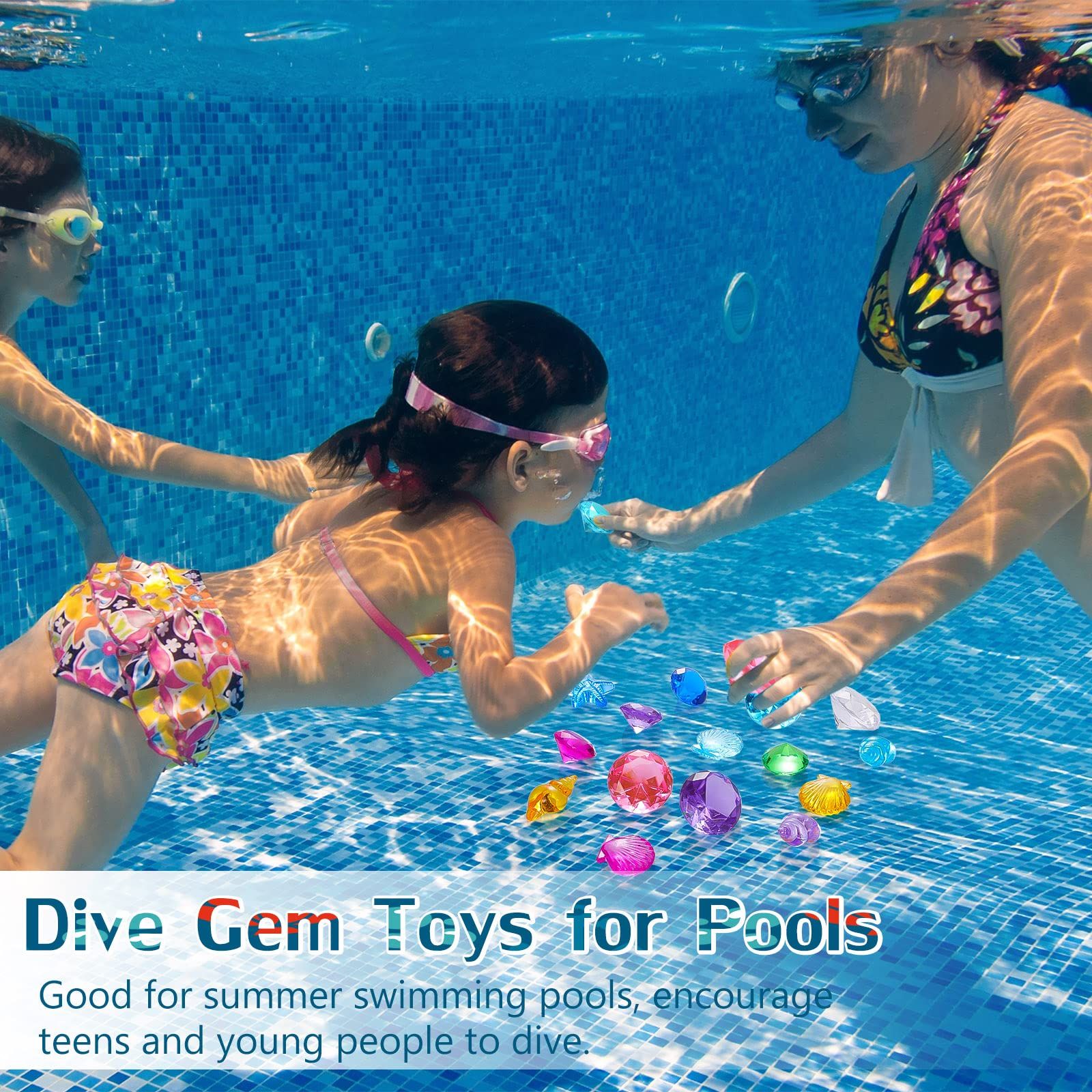 24 Pcs Diving Gems Toys Colorful Mermaid Pool Toys with 2 Treasure Pirate view 4