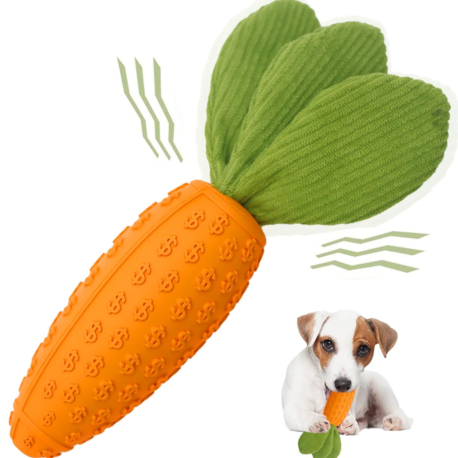 Dog Chew Toy, Carrot Dog Squeaky Toys for Aggressive Chewers, Natural Rubber