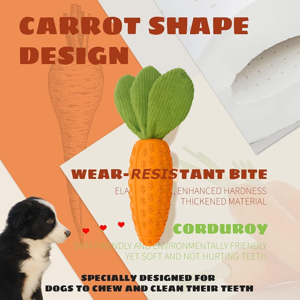 Dog Chew Toy, Carrot Dog Squeaky Toys for Aggressive Chewers, Natural Rubber view 2