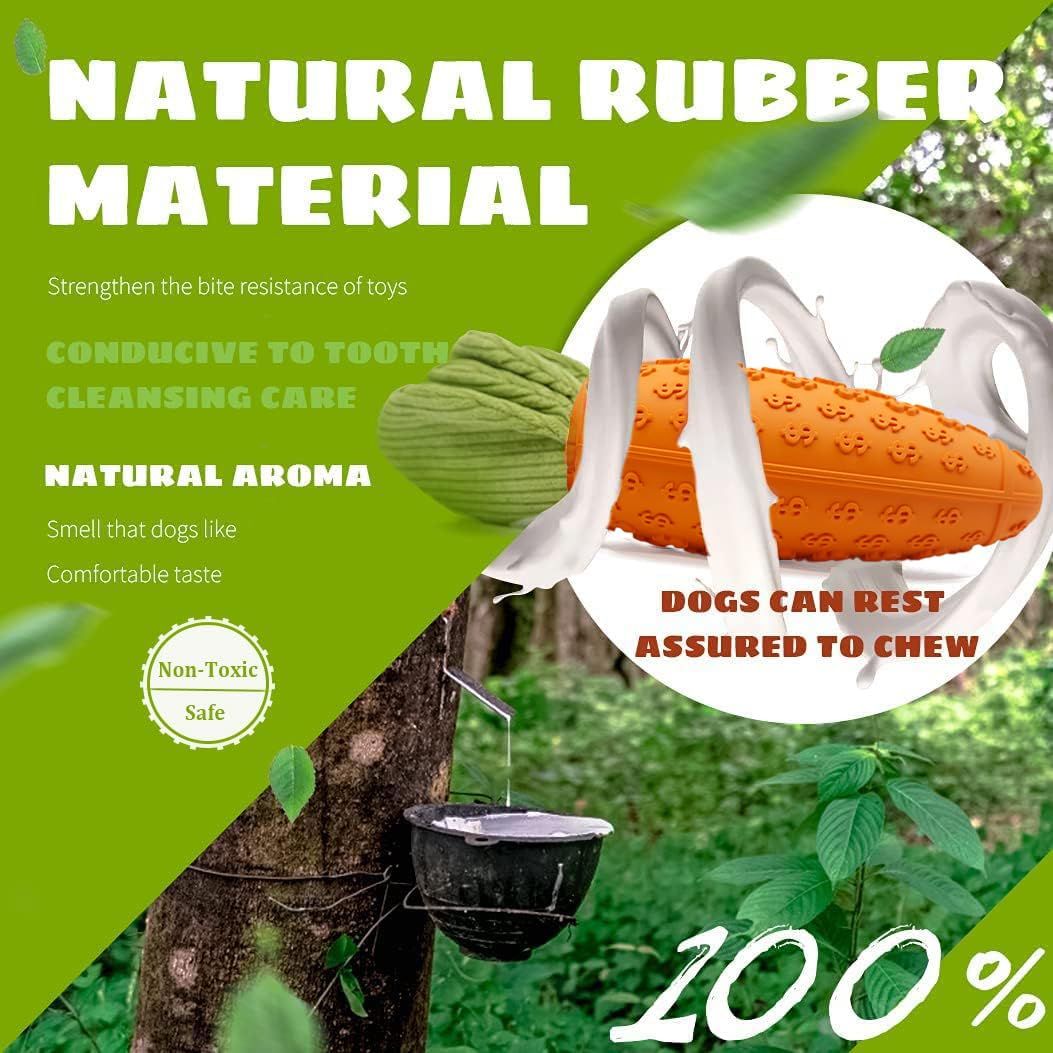 Dog Chew Toy, Carrot Dog Squeaky Toys for Aggressive Chewers, Natural Rubber view 4