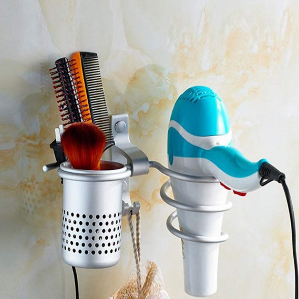 Aluminum Storage Holder Wall Mount Hair Dryer Holder Wall Phone Holder with view 3