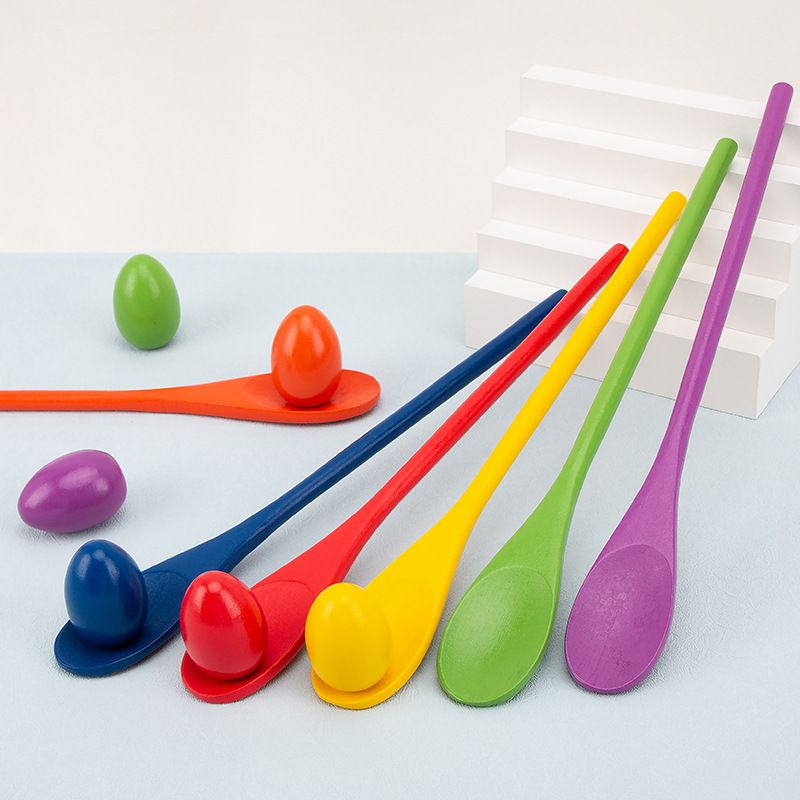Egg Spoon Race Game Set, Wooden Egg Balance Game Relay Race Games for Kids view 2