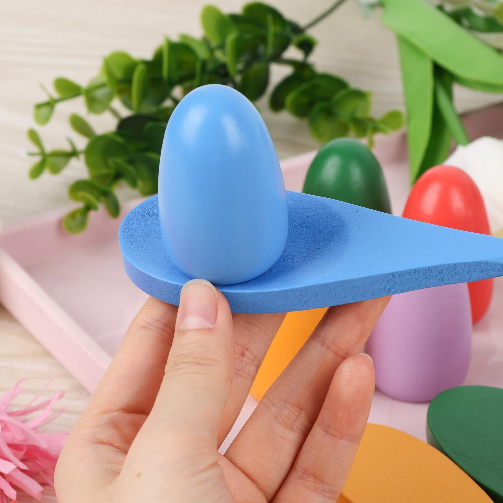 Egg Spoon Race Game Set, Wooden Egg Balance Game Relay Race Games for Kids view 5