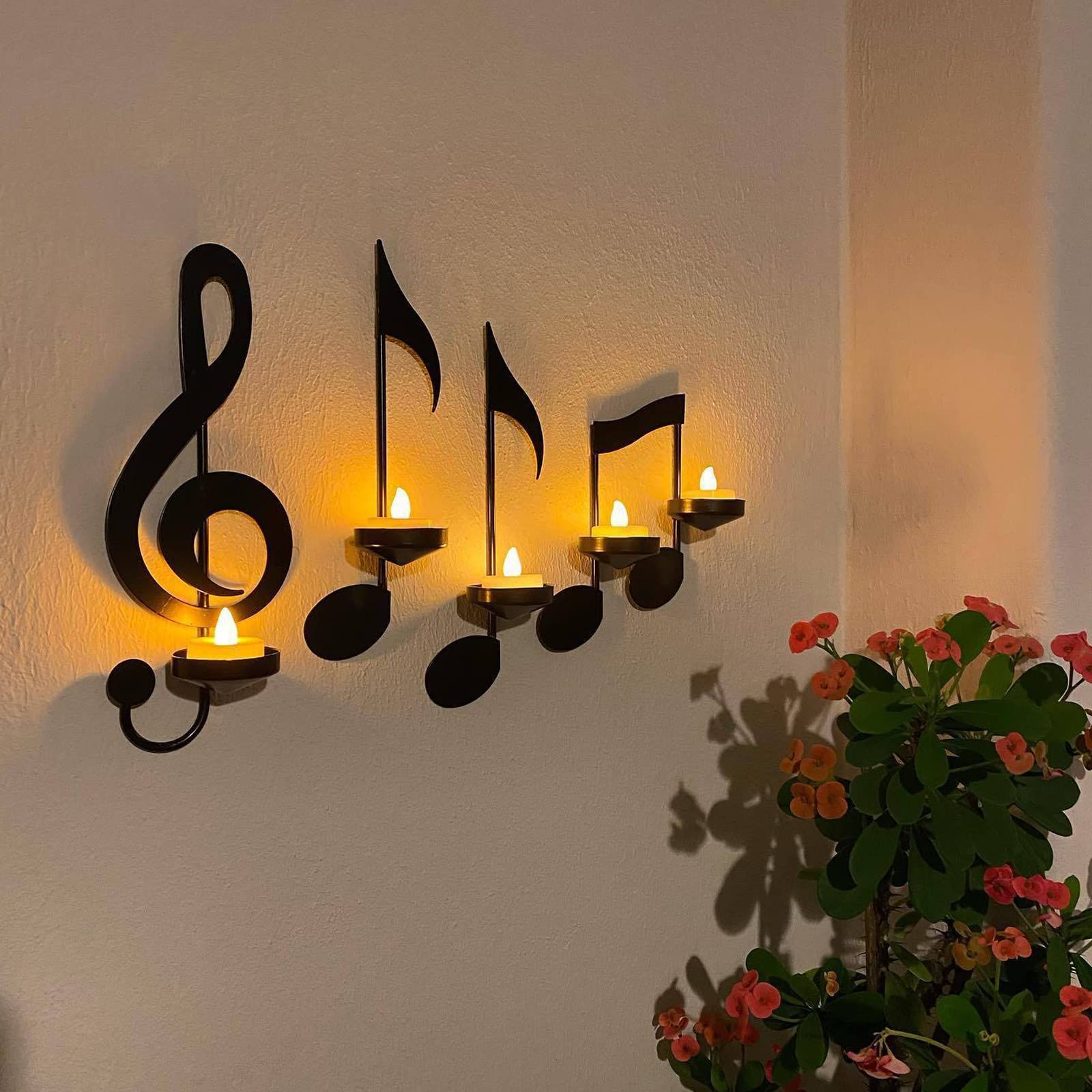 Black Metal Wall Sconce Candle Holder Set of 4 Music Symbol Wall Sconce