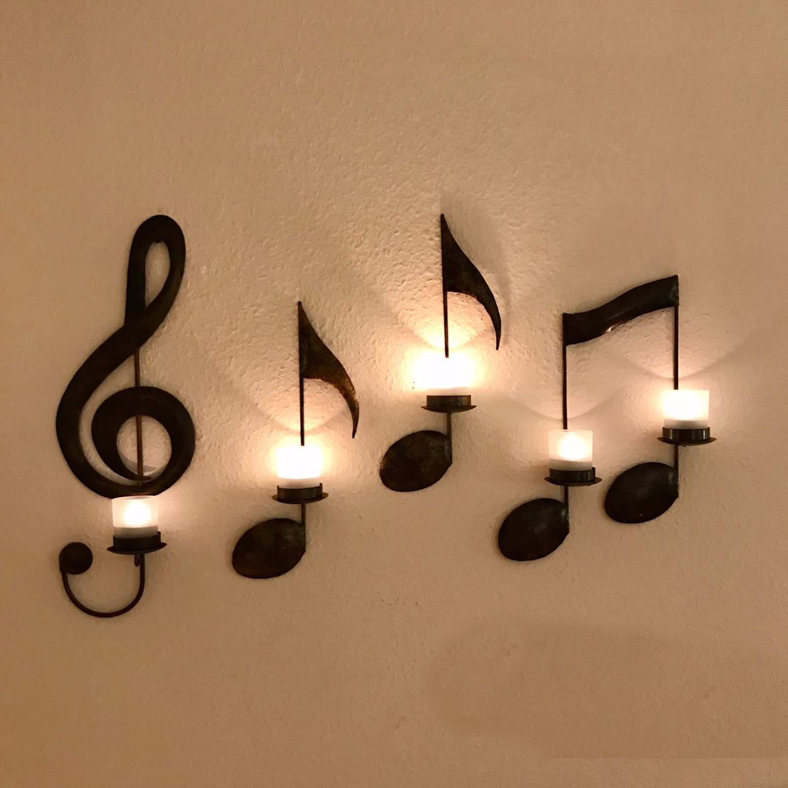 Black Metal Wall Sconce Candle Holder Set of 4 Music Symbol Wall Sconce view 2