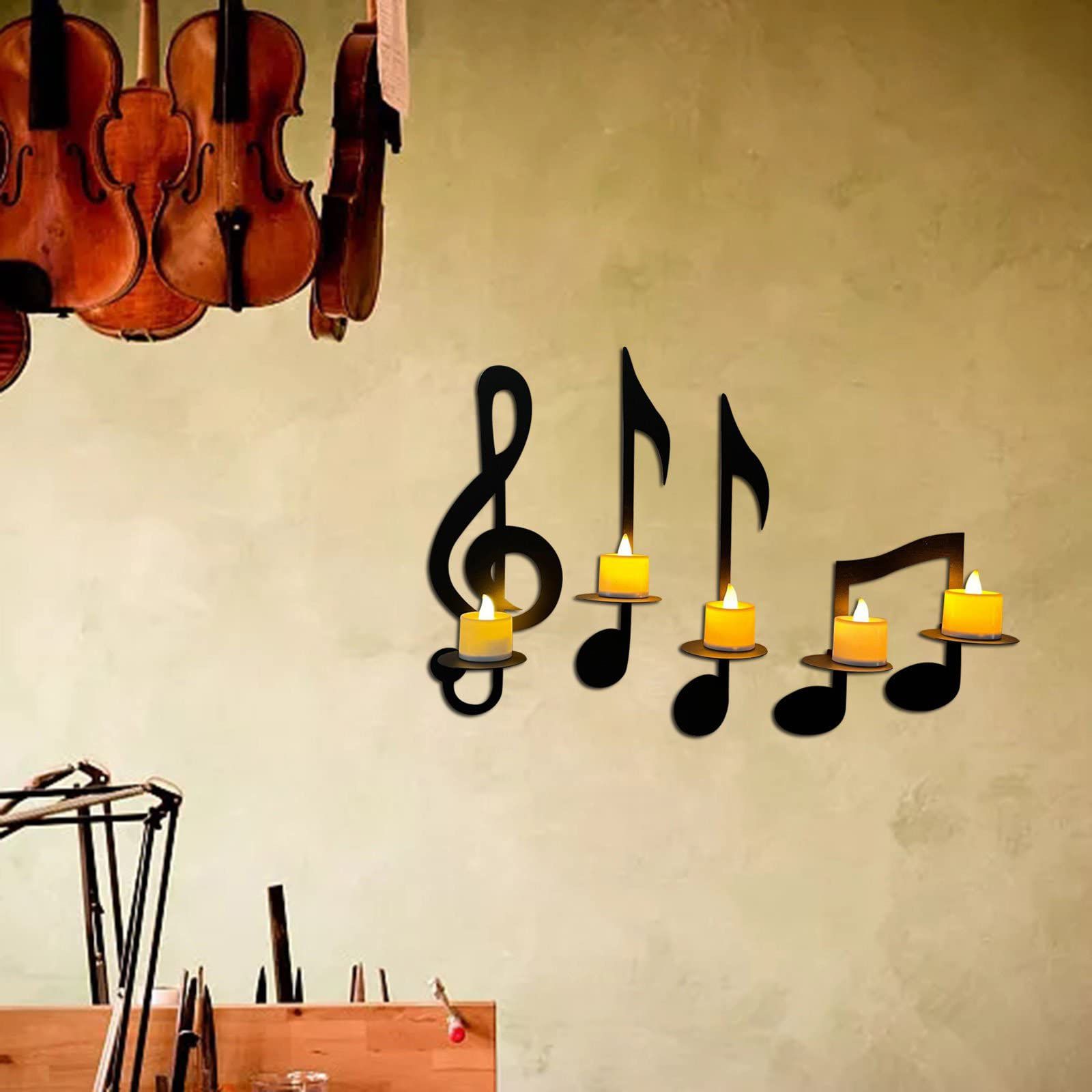 Black Metal Wall Sconce Candle Holder Set of 4 Music Symbol Wall Sconce view 3