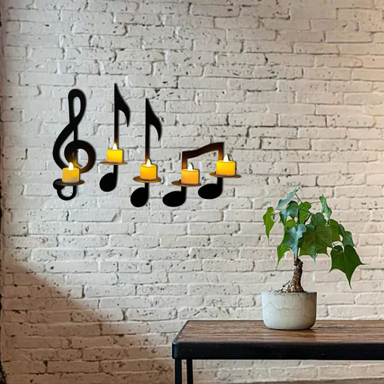 Black Metal Wall Sconce Candle Holder Set of 4 Music Symbol Wall Sconce view 4
