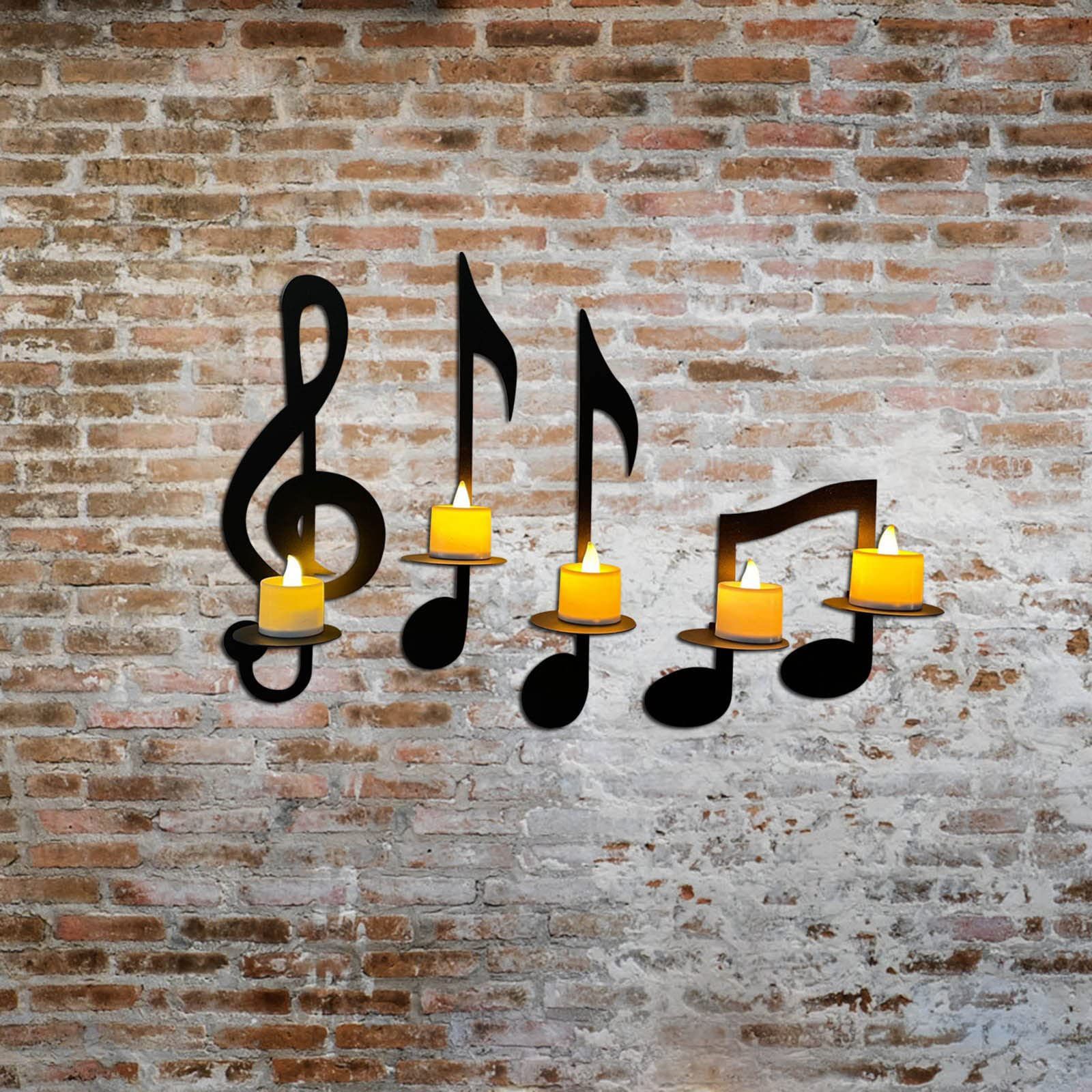 Black Metal Wall Sconce Candle Holder Set of 4 Music Symbol Wall Sconce view 5