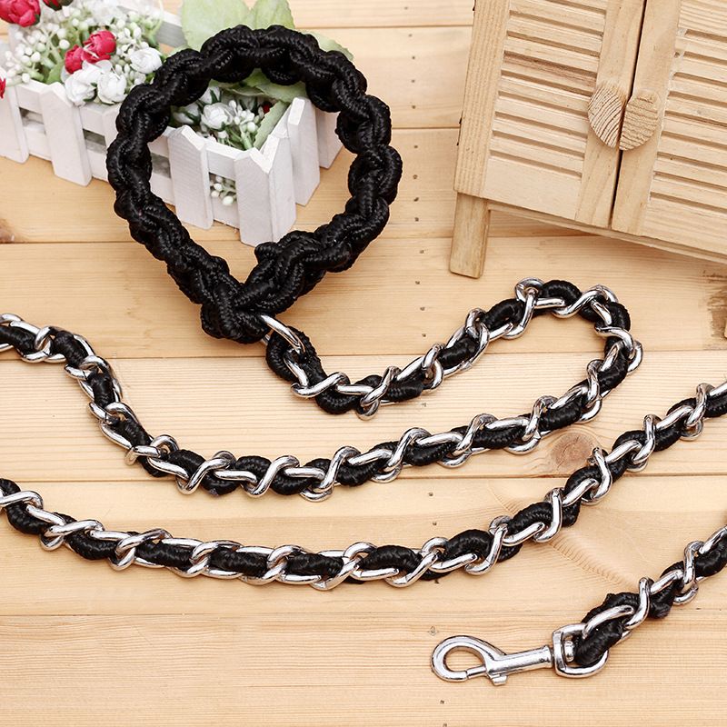 Heavy Duty Dog Leashes Metal Pet Chain Lead with Soft Rope Handle for Medium view 5