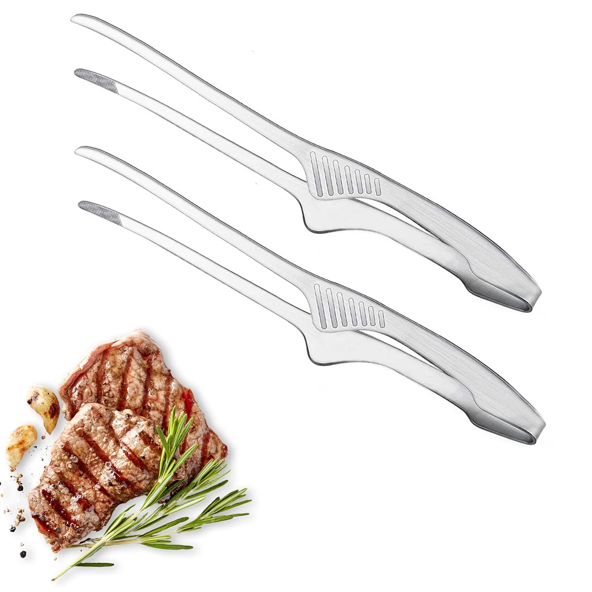 2 Pieces Stainless Steel Grill Tongs for Korean and Japanese BBQ Clean & view 2