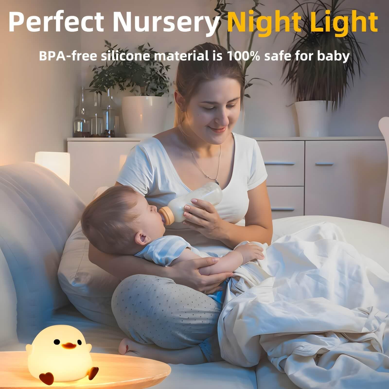 Cute Duck Lamp, Rechargeable Dimmable Nightlight, Silicone LED Bedside Lamp view 3