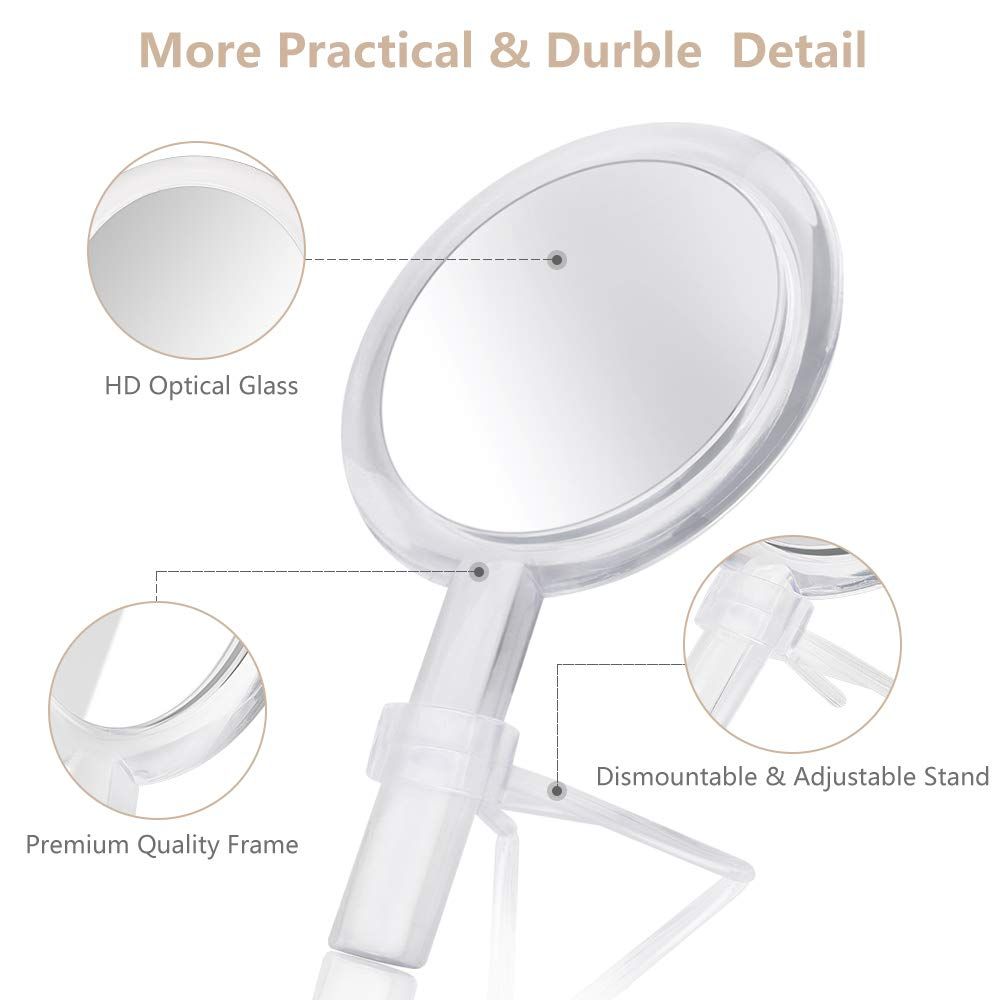 1X & 10X Magnifying Double Side Hand Makeup Mirror with Stand view 2