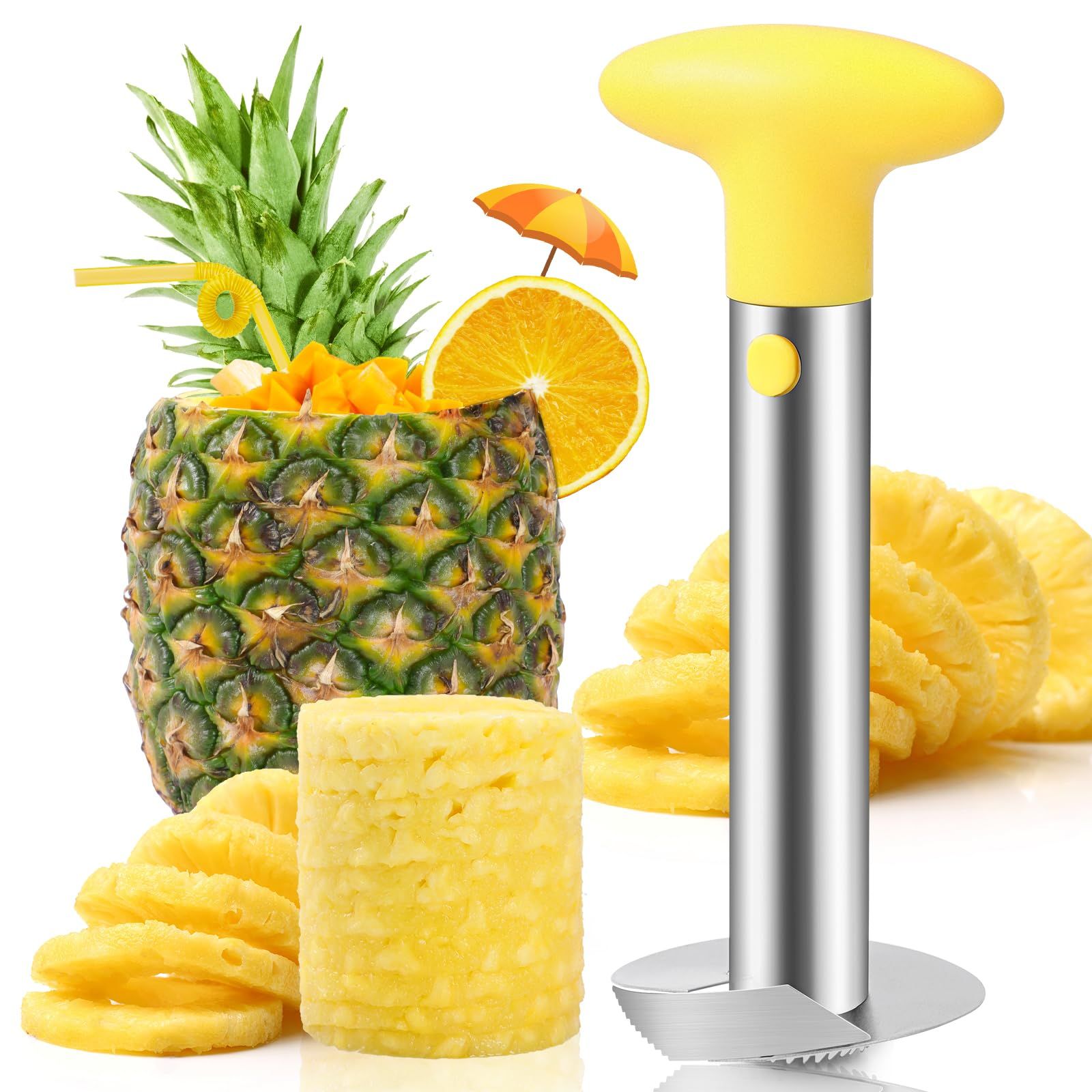 Premium Pineapple Corer and Slicer Tool - Sharp Pineapple Cutter with Serrated