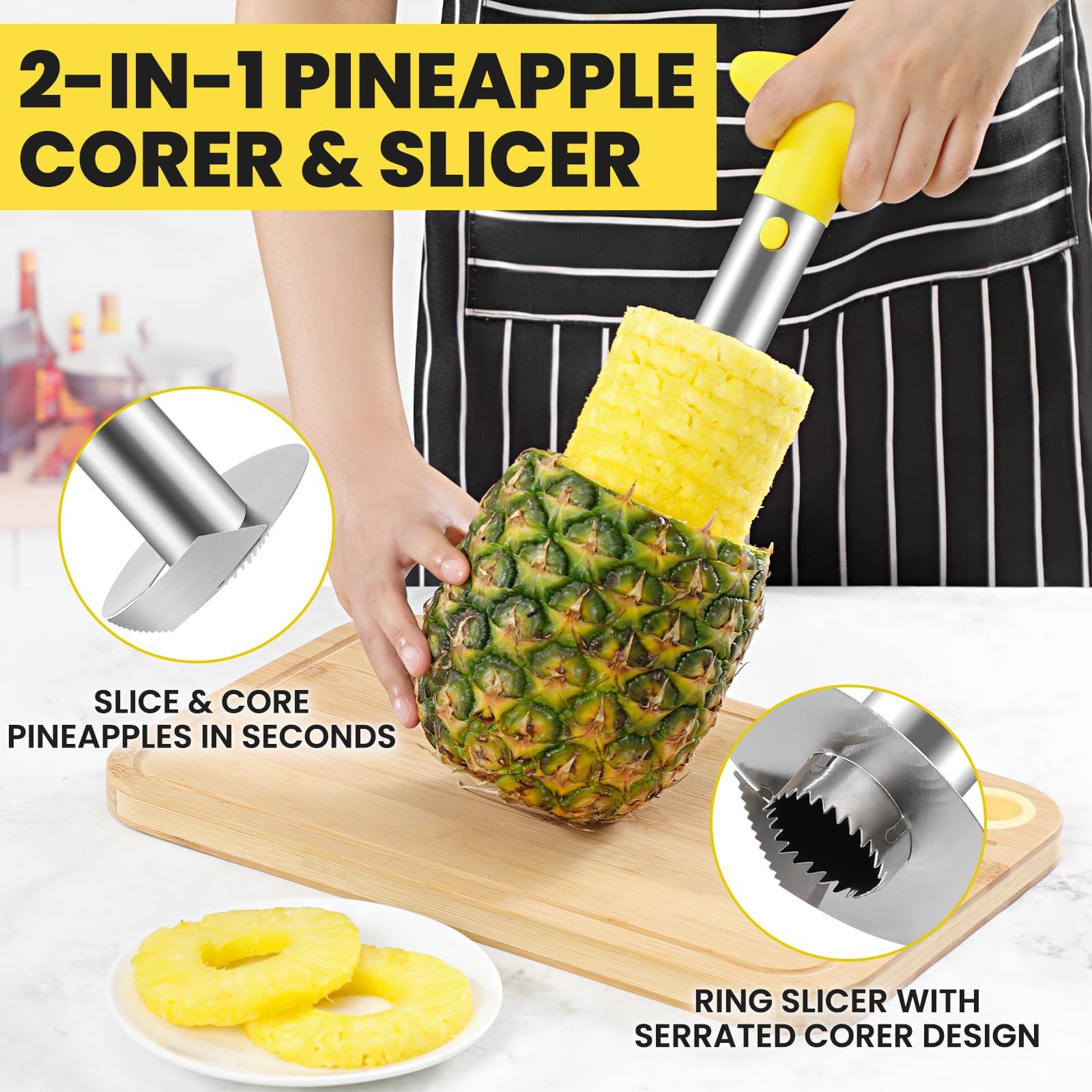 Premium Pineapple Corer and Slicer Tool - Sharp Pineapple Cutter with Serrated view 2