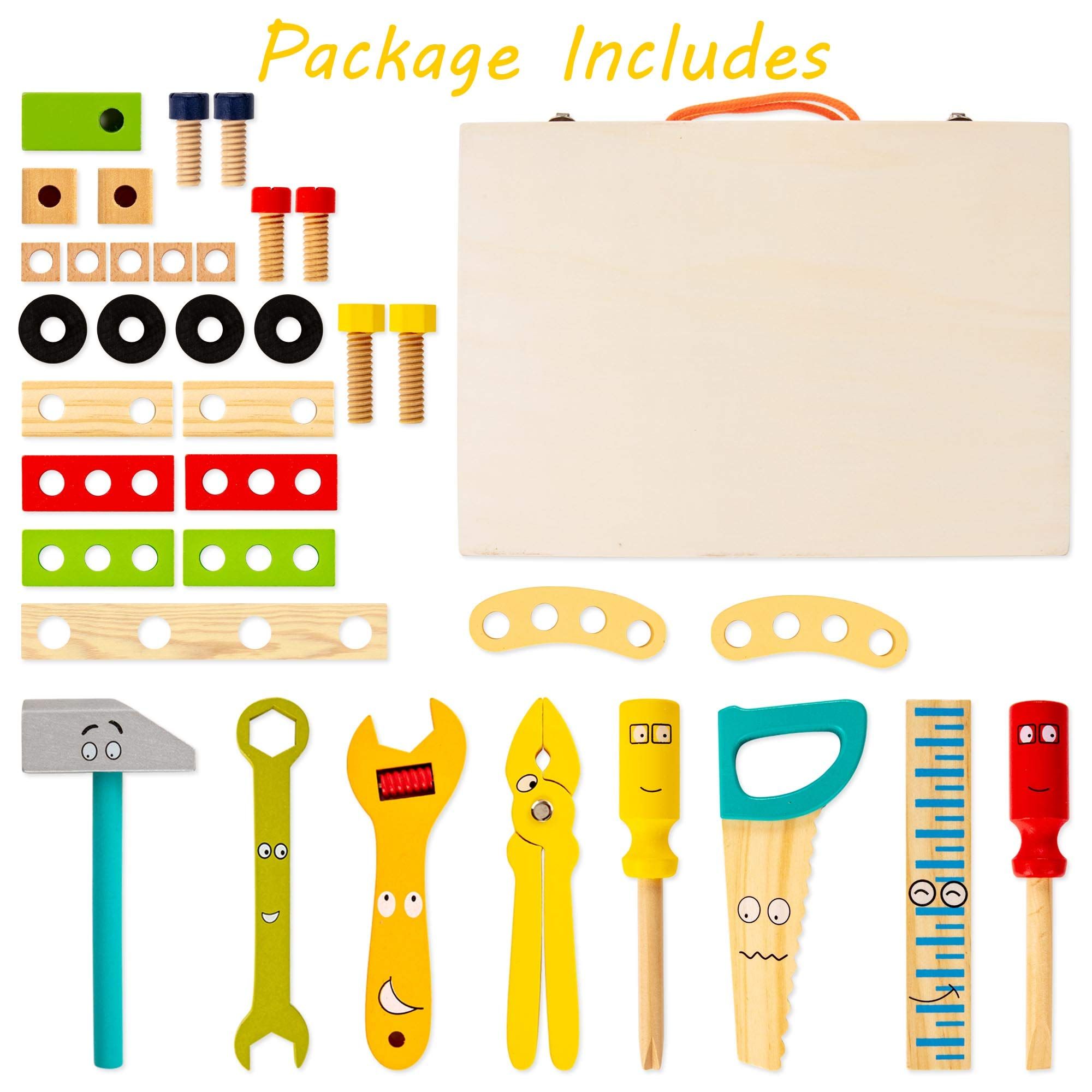 Tool Kit for Kids, Wooden Toddler Tools Set Including Tool Box & DIY Stickers view 5