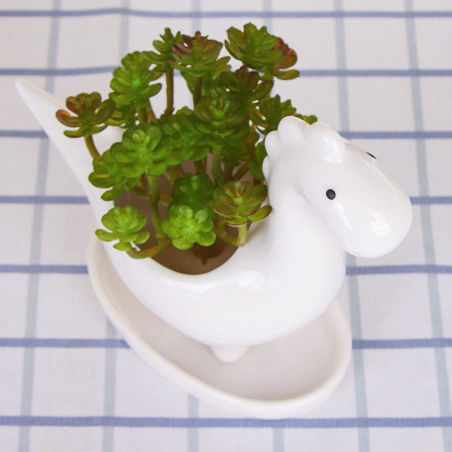 Desktop Cute Cartoon Herbivorous Dinosaur White Ceramic Succulent Pot with Tray view 2