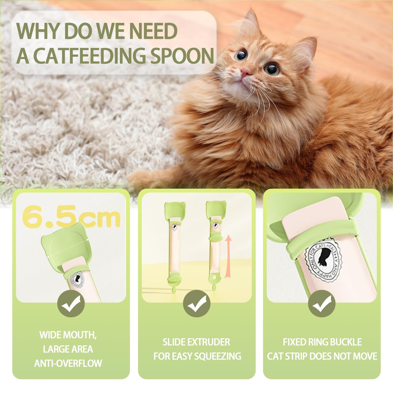 2 pcs Cat Strip Feeders, Cute Cat Head Shape Cat Strip Squeeze Spoons view 4