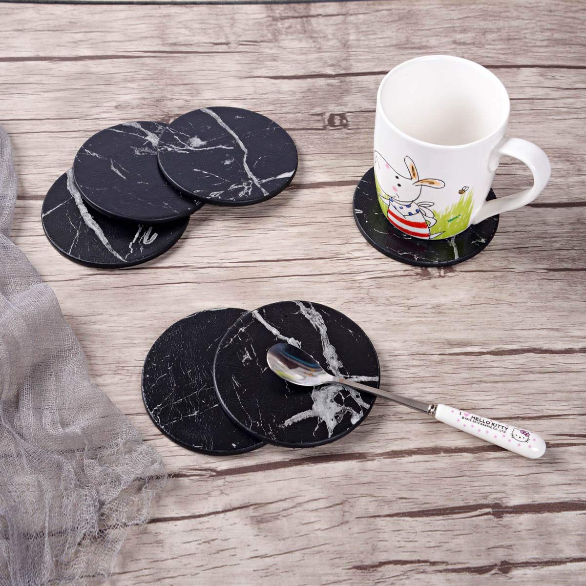 Coasters for Drinks, 6 PCS Premium PU Leather Drink Coasters with Holder, Heat view 5