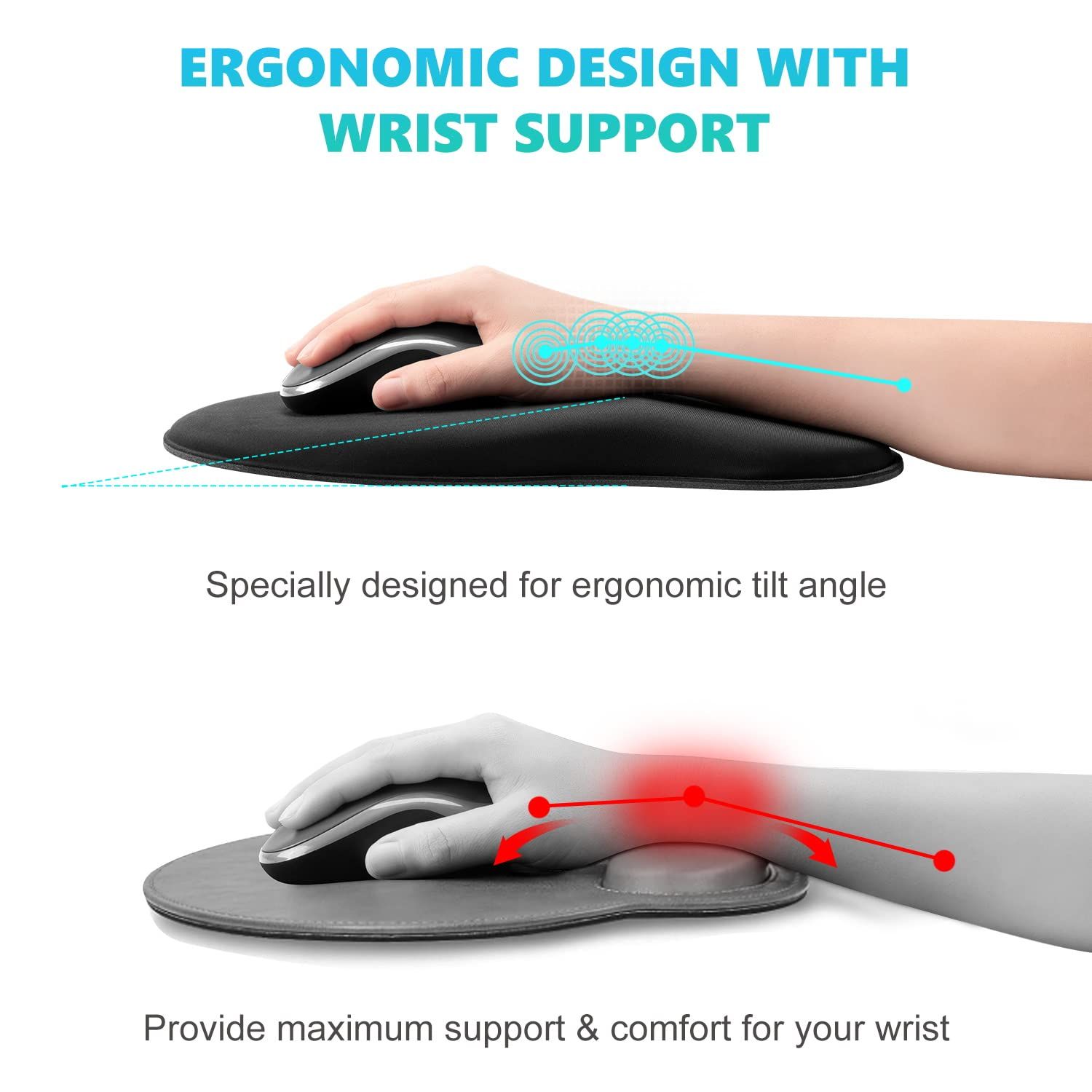 Mouse Pad Wrist Support, Ergonomic Mouse Pad with Wrist Rest, Pain Relief view 2