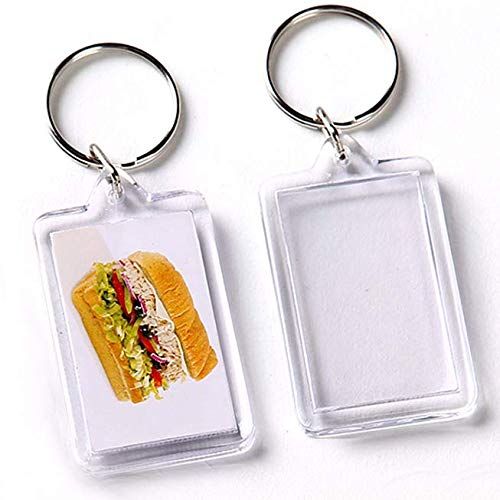 10Pcs SMALL SIZE-Rectangle Clear Acrylic Photo Snap-in Keychain Blank Double view 3