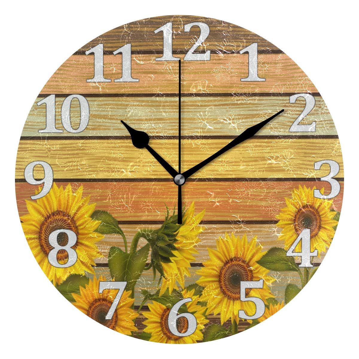 Sunflower Wall Clock Vintage Round Bee Silent Non Ticking Battery Operated — image 1