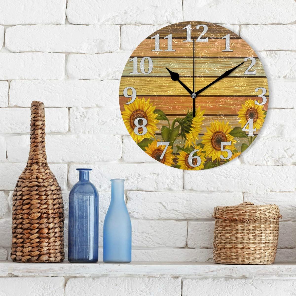 Sunflower Wall Clock Vintage Round Bee Silent Non Ticking Battery Operated view 3