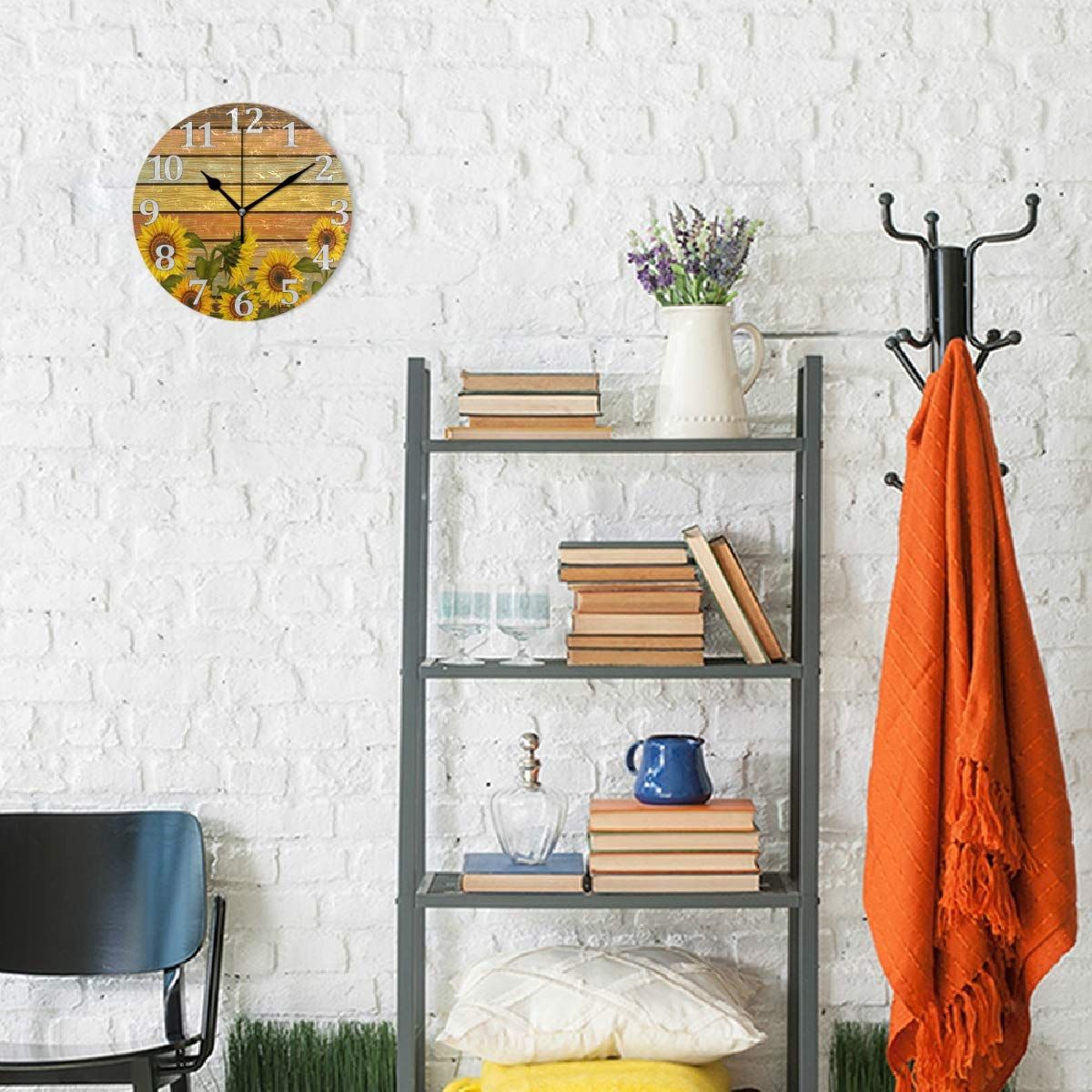 Sunflower Wall Clock Vintage Round Bee Silent Non Ticking Battery Operated view 4