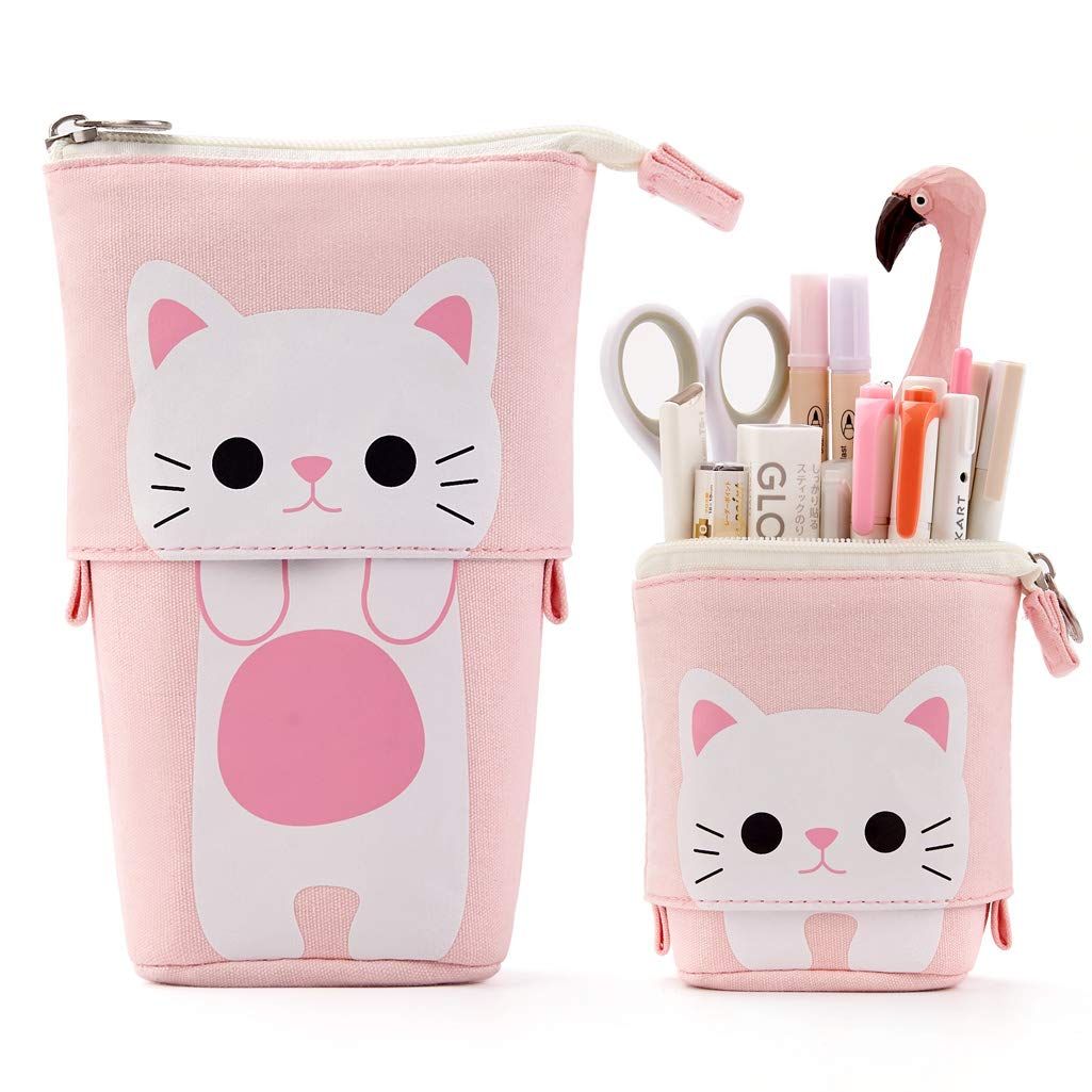 Cute cat retractable pencil case/zipper canvas box+PU cartoon pencil case view 2