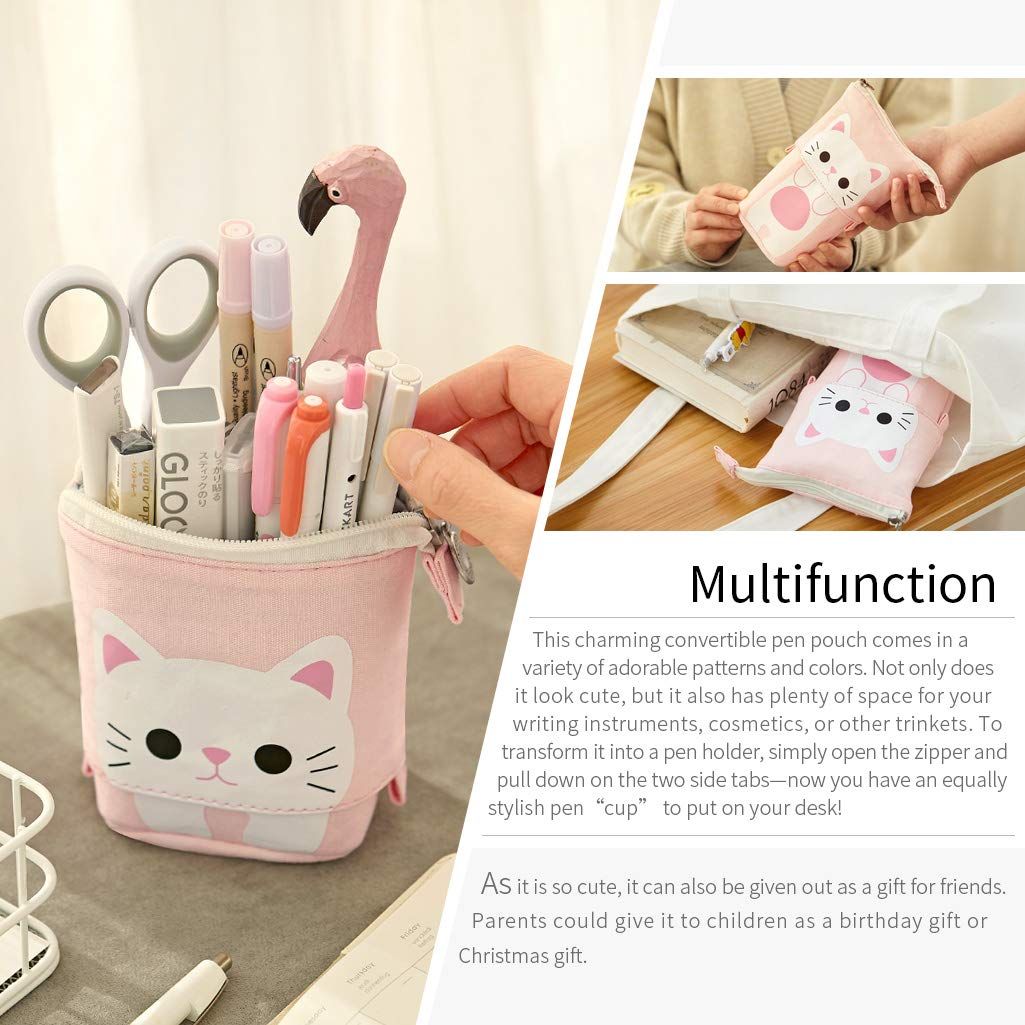 Cute cat retractable pencil case/zipper canvas box+PU cartoon pencil case view 3