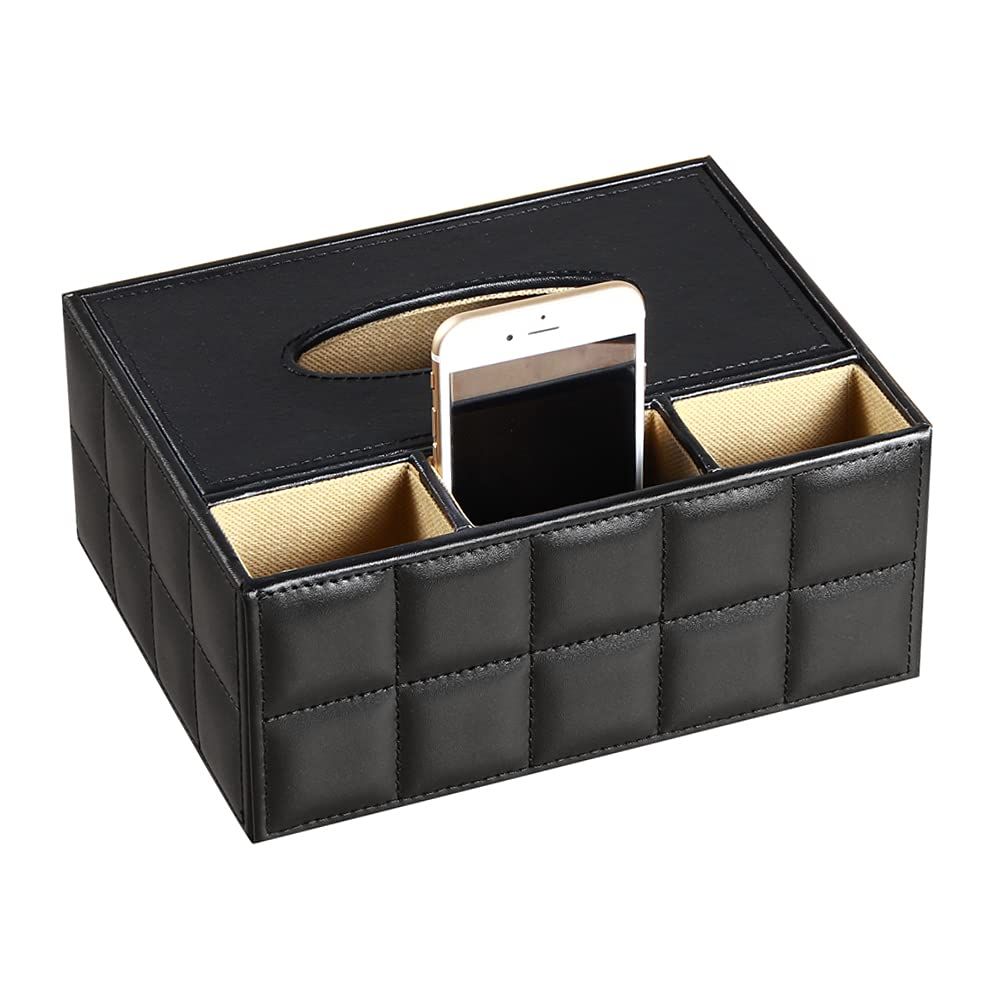 PU Leather Multifunction Rectangular Tissue Box Cover and Remote Control Caddy view 2
