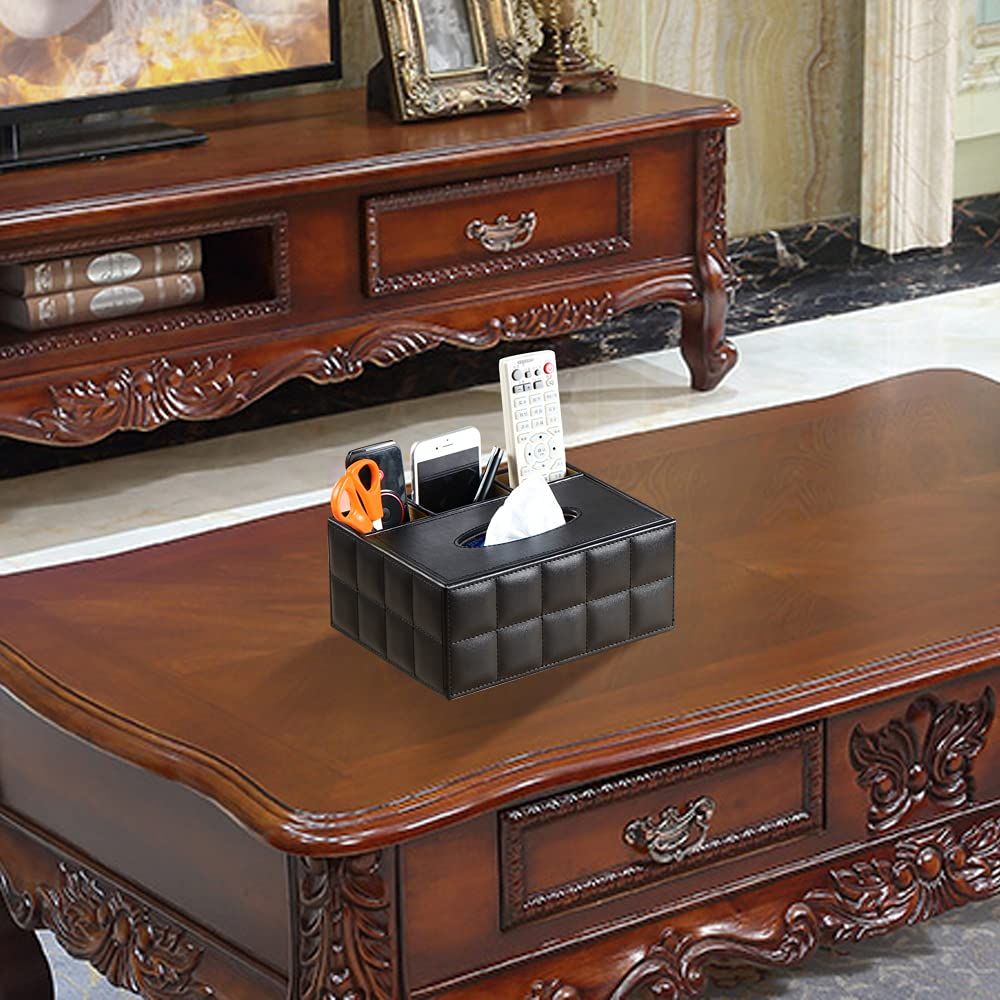 PU Leather Multifunction Rectangular Tissue Box Cover and Remote Control Caddy view 5