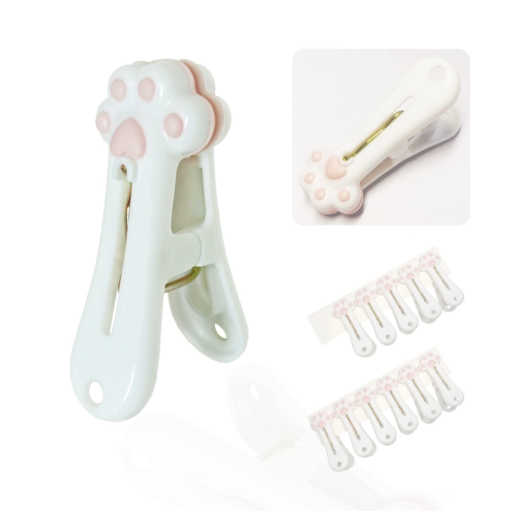 12pcs，Traceless Plastic Clothespins - Grey Cat Paw Pattern Clips for Laundry