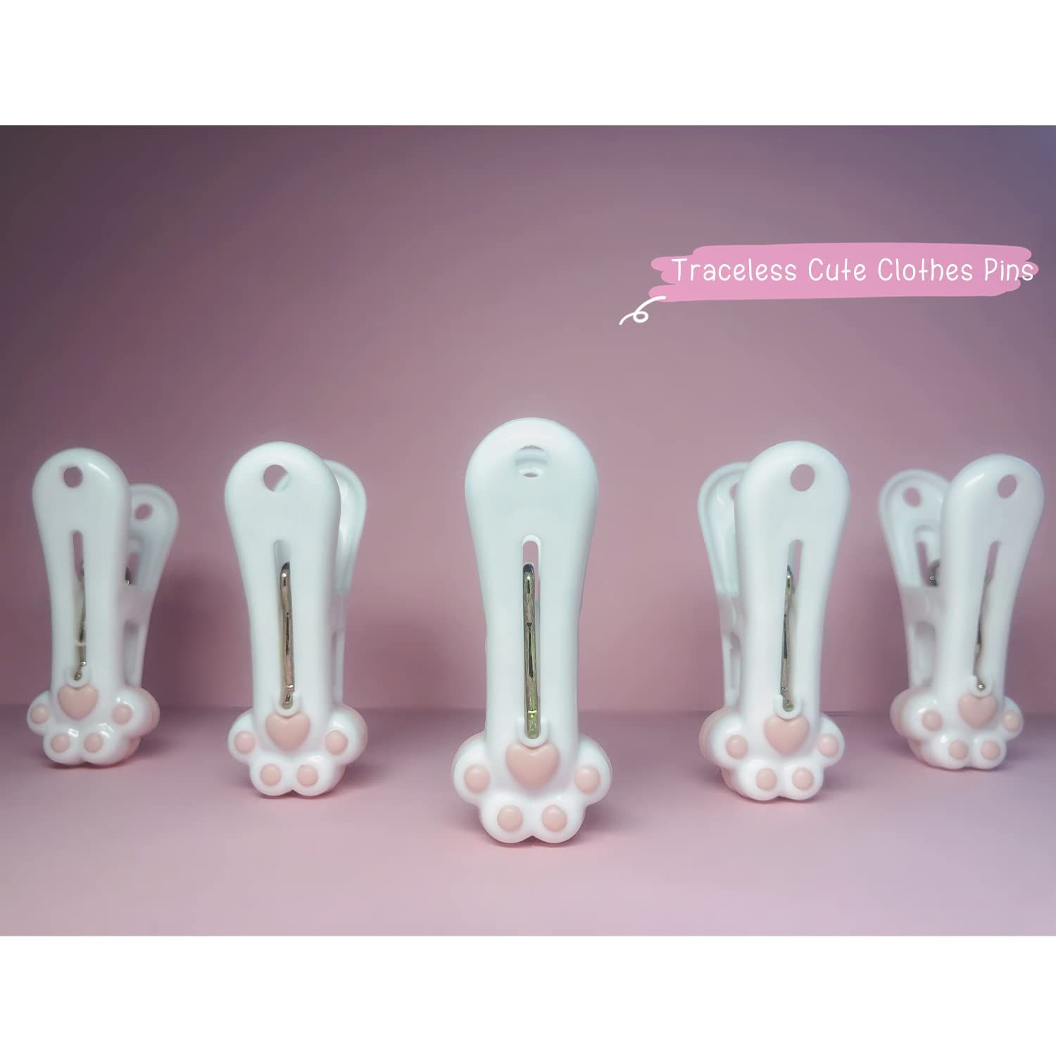 12pcs，Traceless Plastic Clothespins - Grey Cat Paw Pattern Clips for Laundry view 3