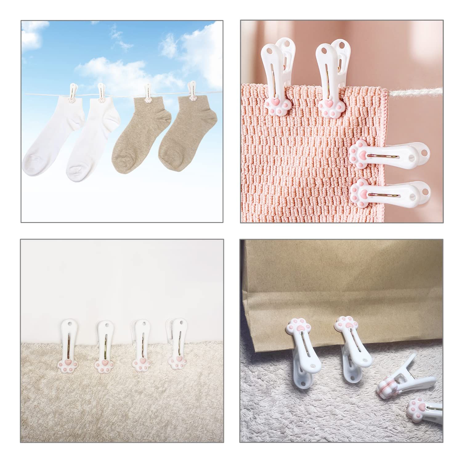 12pcs，Traceless Plastic Clothespins - Grey Cat Paw Pattern Clips for Laundry view 5