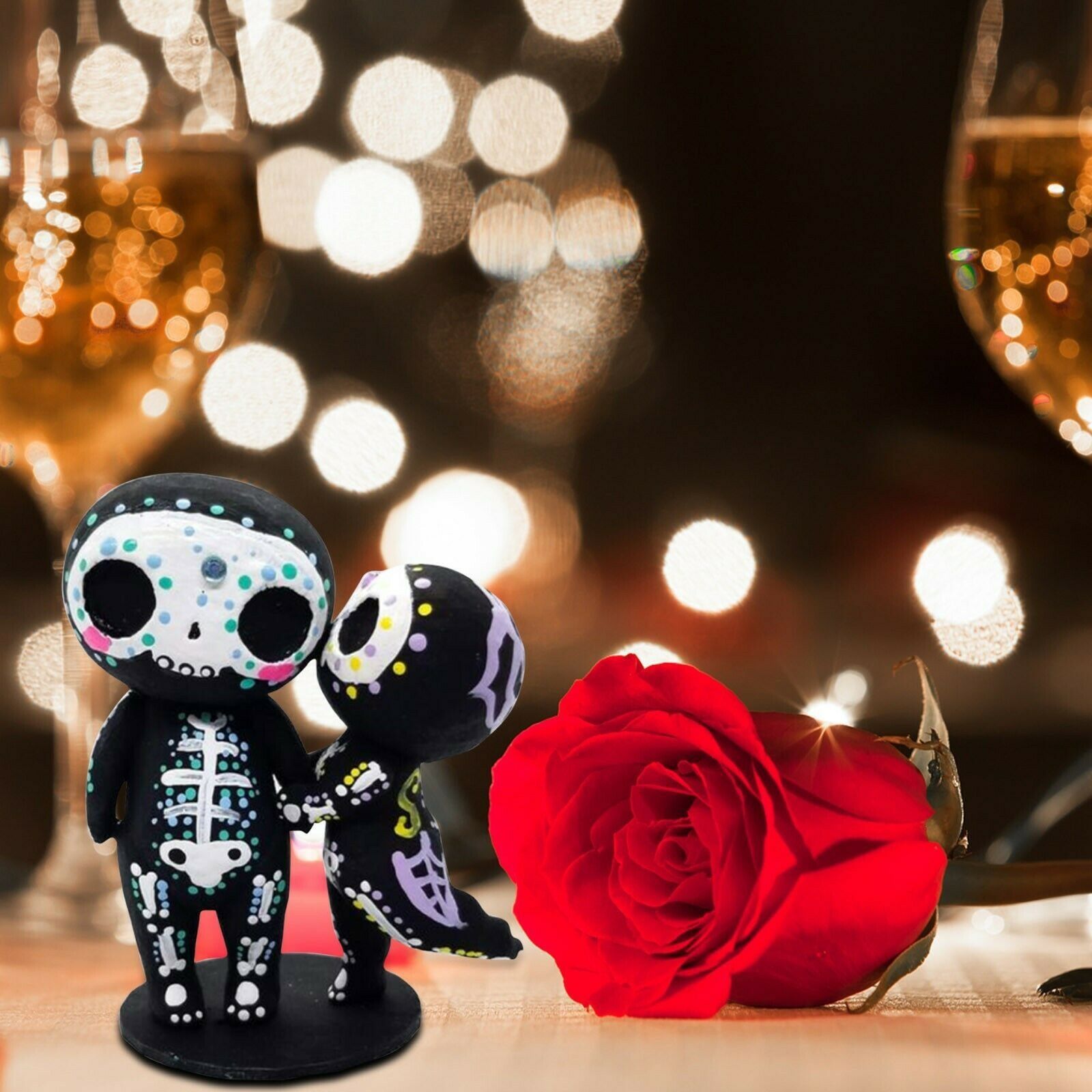 Sugar Skull Couple Figurine Statue Couples Cute Skeleton Mexican Halloween Day view 2