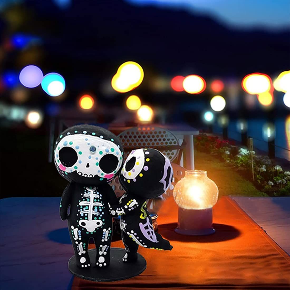Sugar Skull Couple Figurine Statue Couples Cute Skeleton Mexican Halloween Day view 3