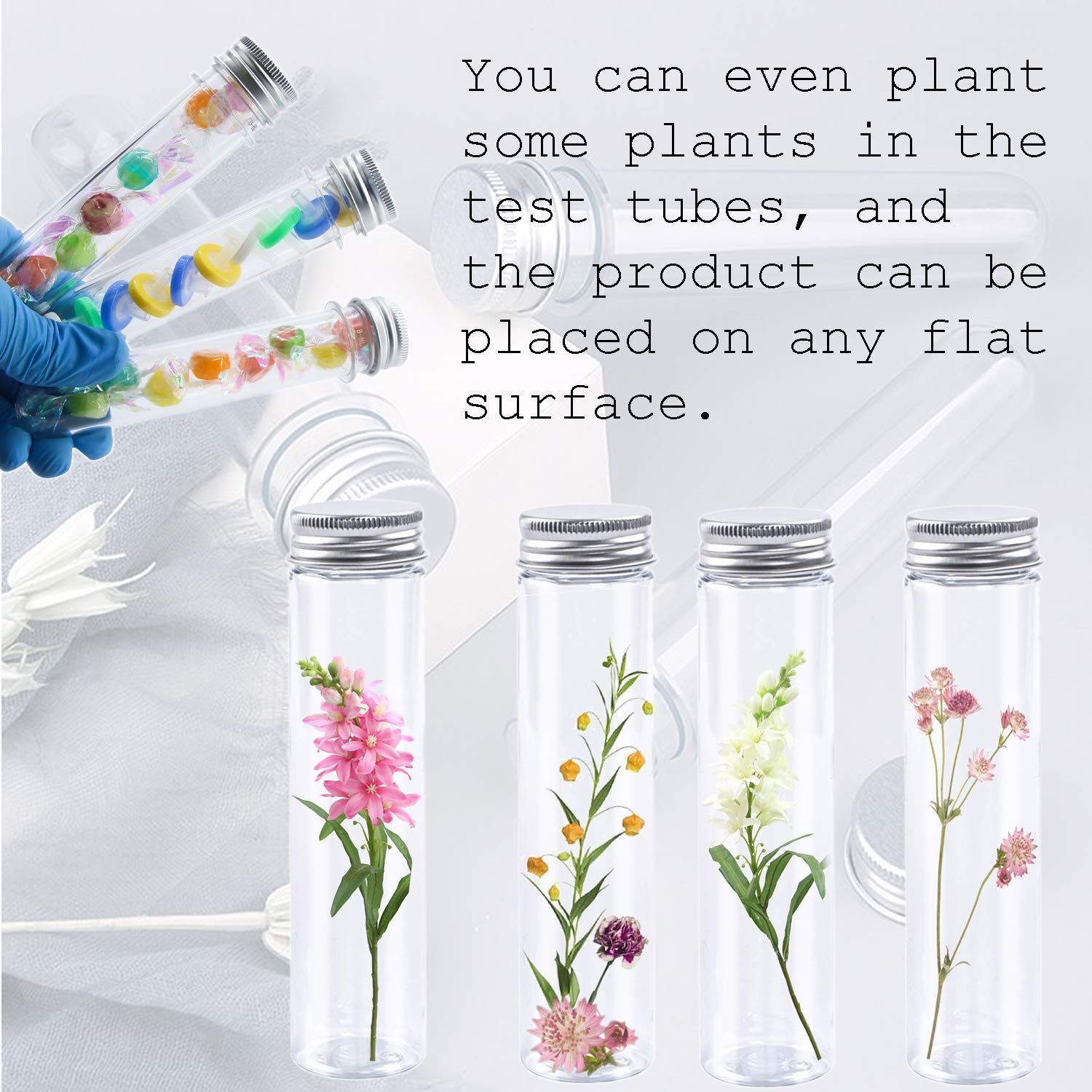 7pcs Plastic transparent flat bottomed test tube container with lid view 3