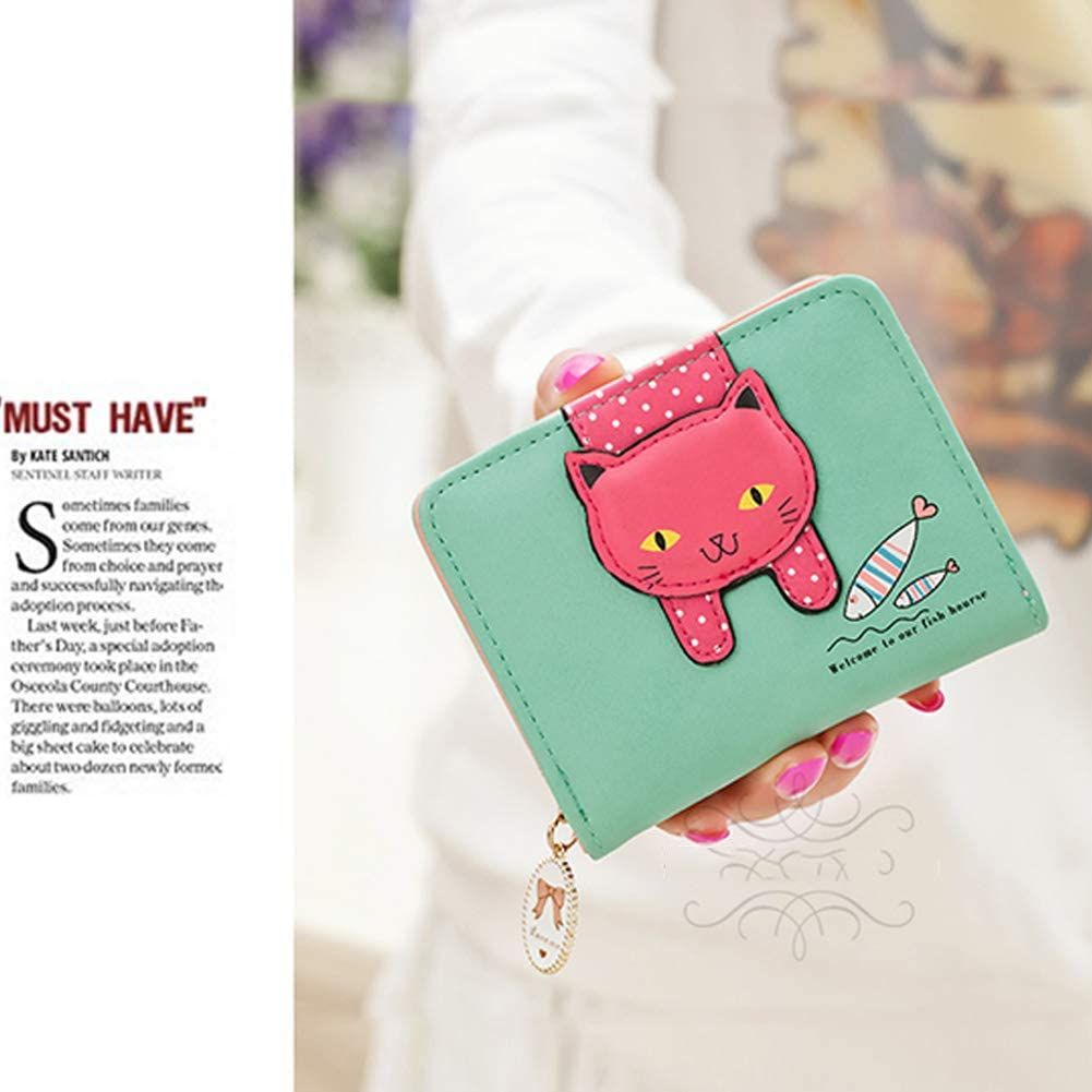 Girls,Faux Leather Wallet Cute Cat Wallet Cat Pattern Purse Coin Holder Card view 2