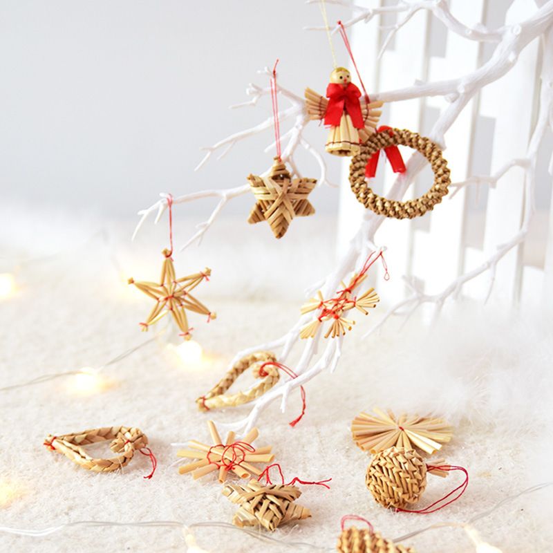 Natural Wheat Straw Pentagram Angel Doll Wreath Christmas Tree Hanging Pendants view 3