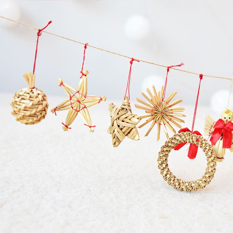 Natural Wheat Straw Pentagram Angel Doll Wreath Christmas Tree Hanging Pendants view 4