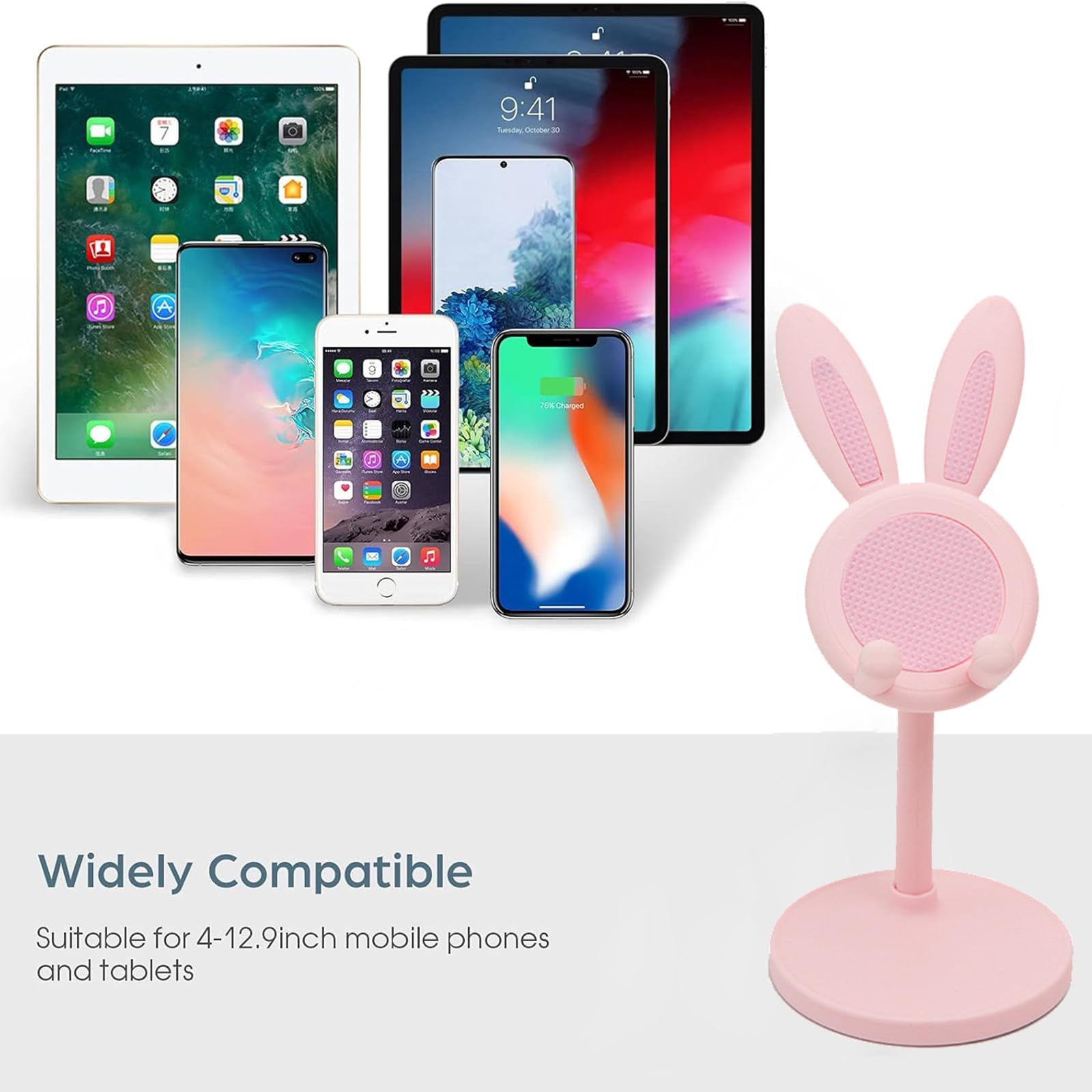 Cell Phone Stand,Angle Height Adjustable Bunny Phone Stand for Desk,Cute view 5