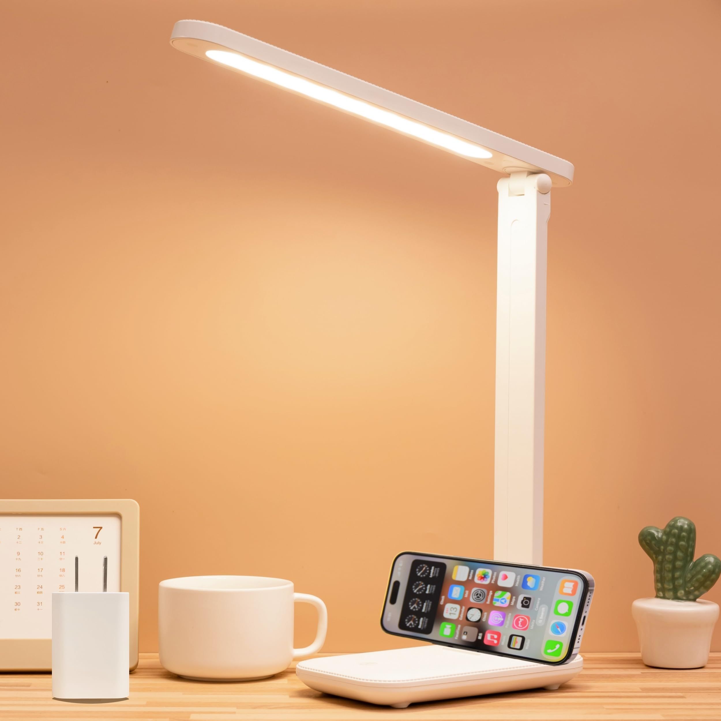 LED desk lamp wireless charging mini USB touch switch dimming control color view 5