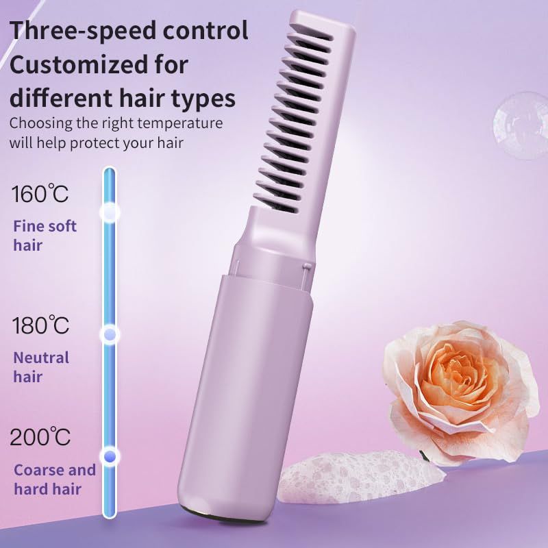 2pc Rechargeable Mini Hair Straightener Cordless Heating Comb Iron LCD Display view 2